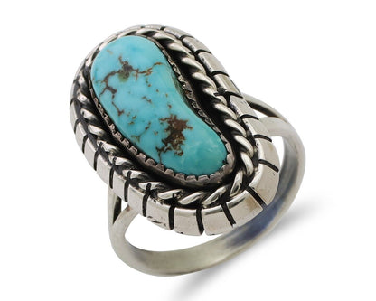 Navajo Ring 925 Silver Blue Gem Turquoise Signed William Denetdale 8.75 C.80's