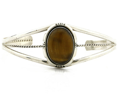 Navajo Bracelet .925 Silver Tiger Eye Sapphire Signed Sapphire Signed Sarah Chee
