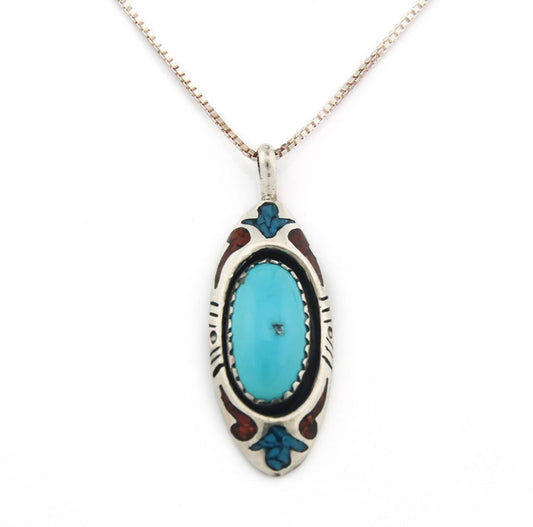 Navajo Necklace Sterling Silver Turquoise Vintage Signed TJW