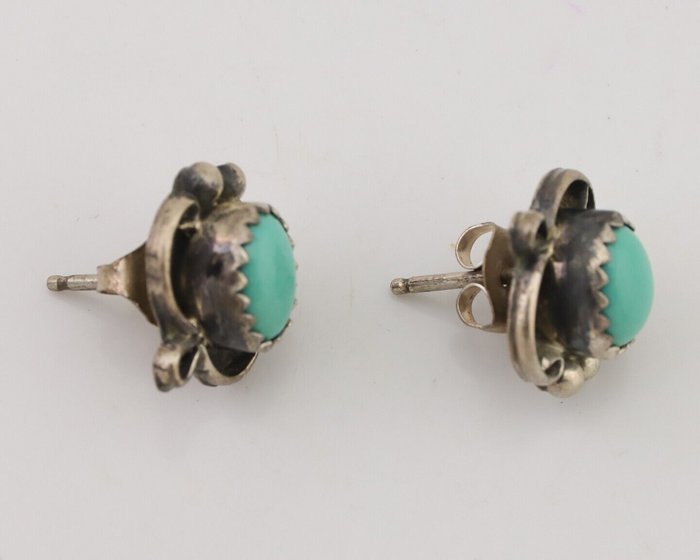 Navajo Handmade Earrings 925 Silver Natural Turquoise Native Artist C.80's