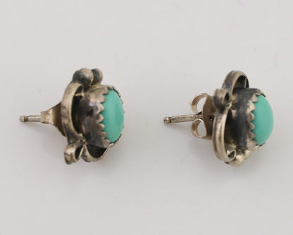 Navajo Handmade Earrings 925 Silver Natural Turquoise Native Artist C.80's