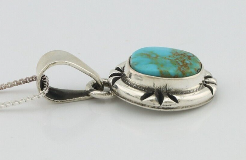 Navajo Necklace 925 Silver Arizona Turquoise Handmade Signed Gecko C.90's