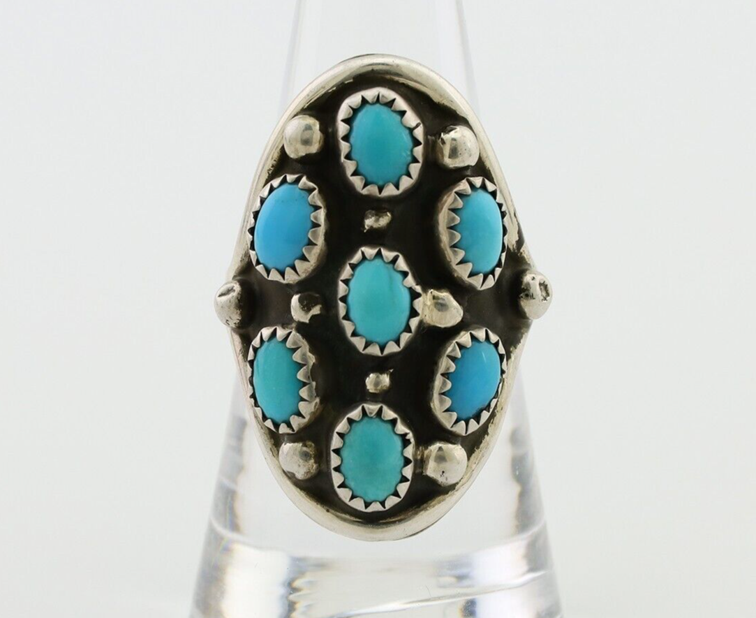 Navajo Handmade Ring 925 Silver Kingman Turquoise Artist Signed L Henderson C80s