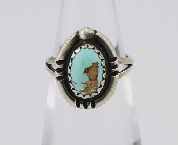 Navajo Ring 925 Silver Kingman Turquoise Native American Artist C.80's