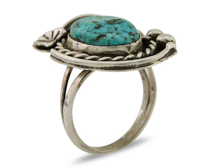 Navajo Ring 925 Sterling Silver Spiderweb Turquoise Artist Signed CW C.80's