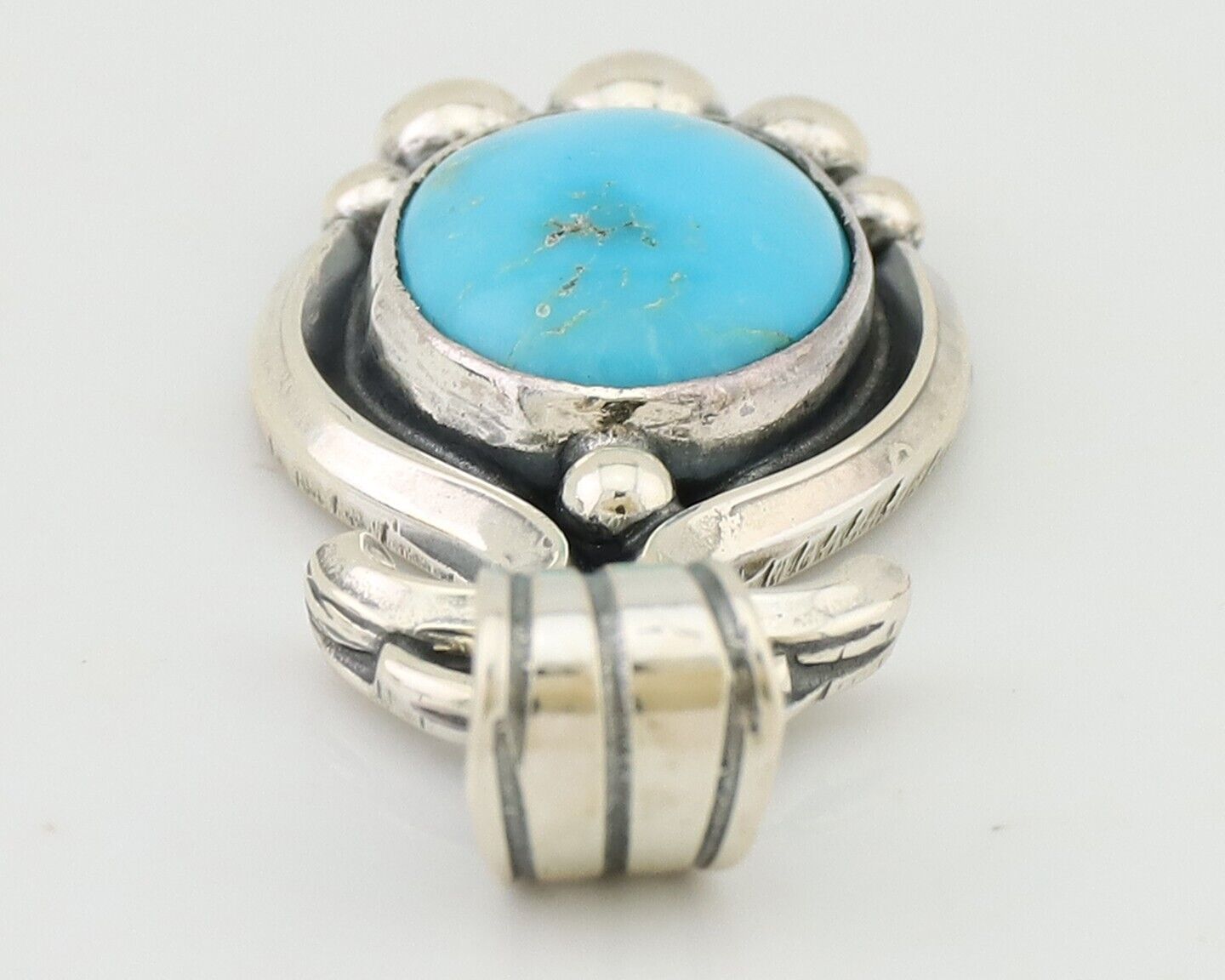 Navajo Pendant 925 Silver Natural Turquoise Artist Signed RB C.80's