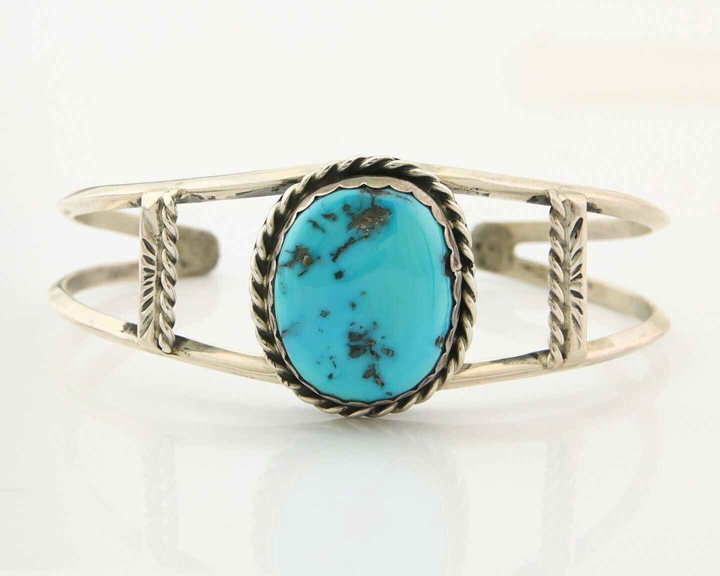 Navajo Bracelet 925 Silver Natural Blue Turquoise Native American Artist C.80s
