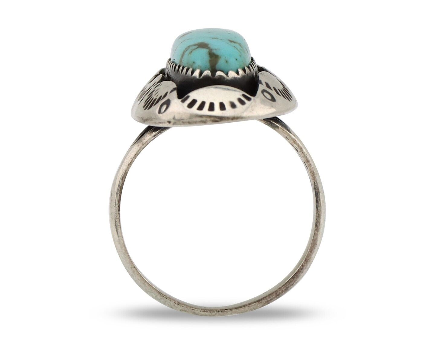 Navajo Ring 925 Silver Natural Kingman Turquoise Native American Artist C.80's