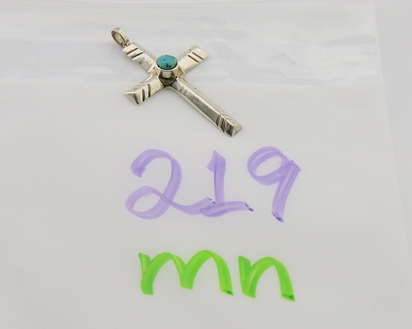 Navajo Sand Cast Cross Pendant 925 Silver Turquoise Artist Signed J Yazzie C.80s