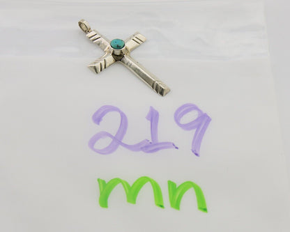 Navajo Sand Cast Cross Pendant 925 Silver Turquoise Artist Signed J Yazzie C.80s