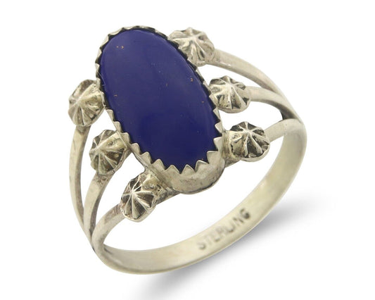 Navajo Ring 925 Sterling Natural Lapis Handmade Native Artist C.80's