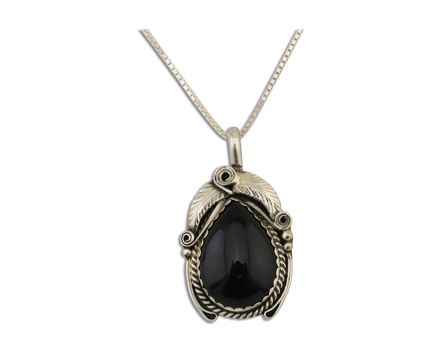 Navajo Necklace925 Silver Natural Onyx Native Artist Signed Justin Morris C.80's