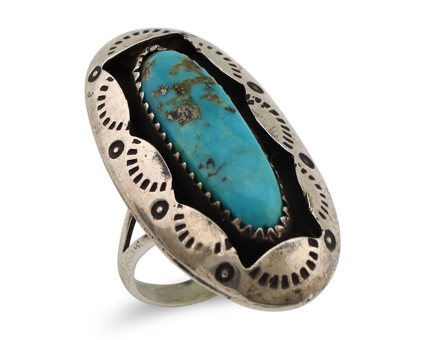 Navajo Ring 925 Silver Kingman Turquoise Native American Artist C.80's