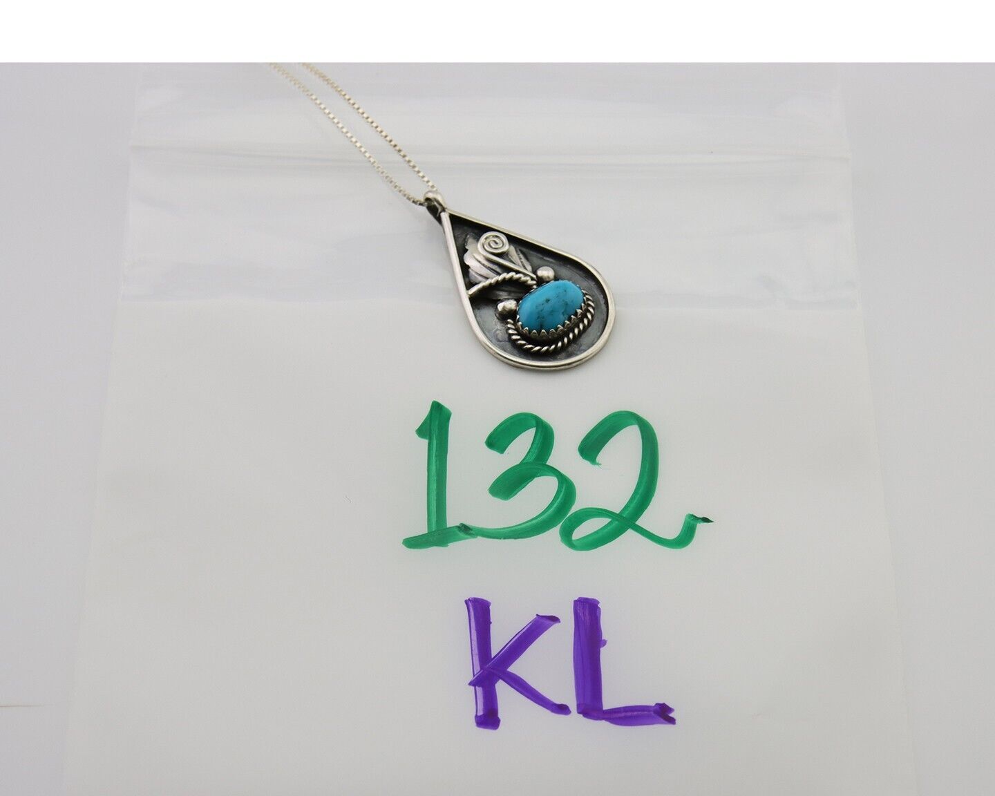 Navajo Necklace 925 Silver Natural Blue Turquoise Artist Signed JASON BAHE C.80s