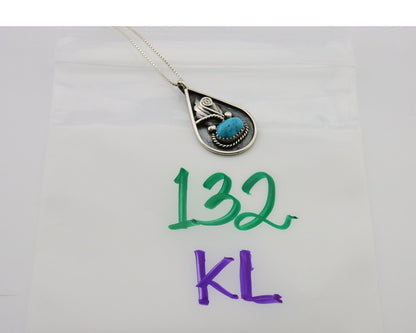 Navajo Necklace 925 Silver Natural Blue Turquoise Artist Signed JASON BAHE C.80s