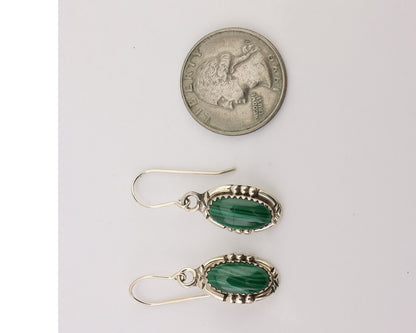 Navajo Earrings 925 Silver Natural Malachite Native American Artist C.80's
