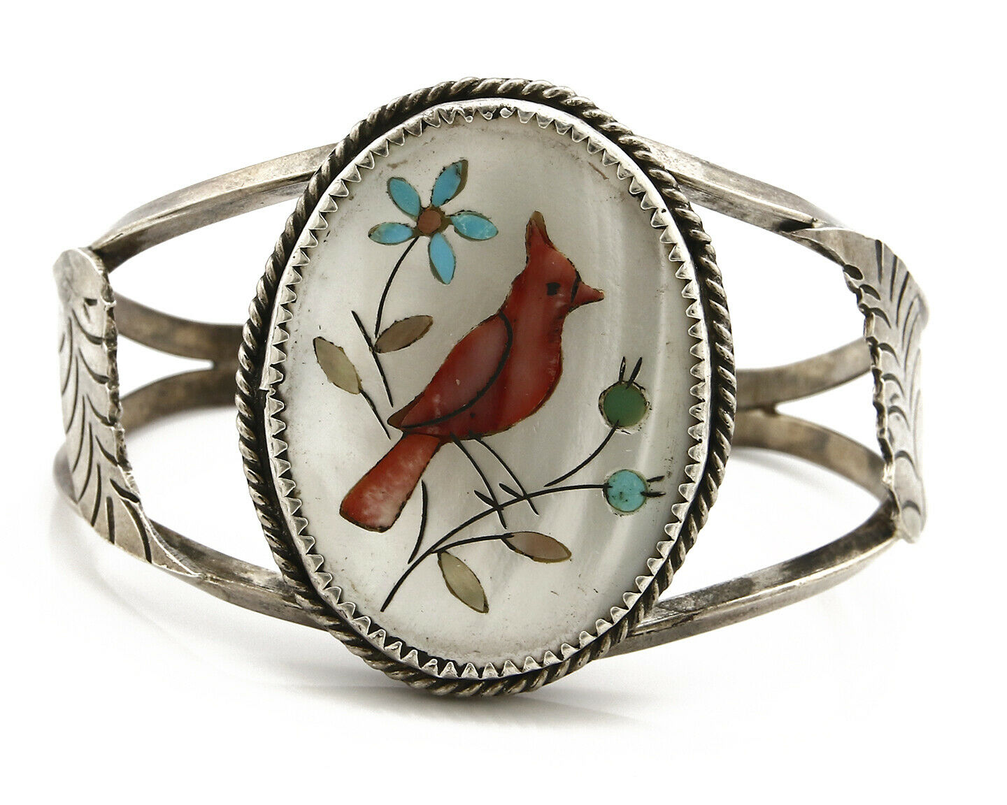 Navajo Natural Gemstone Bracelet 925 Silver Artist Native American Inlaid C.1975