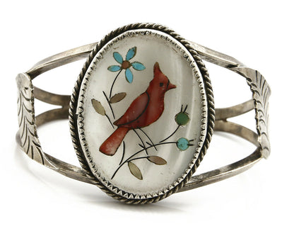 Navajo Natural Gemstone Bracelet 925 Silver Artist Native American Inlaid C.1975