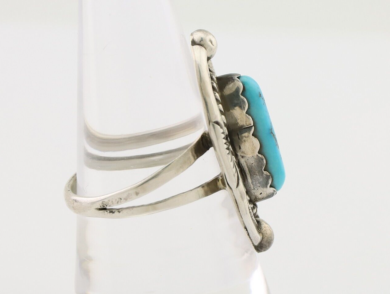 Navajo Ring 925 Silver Sleeping Beauty Turquoise Signed V & N EDSITTY C.80's