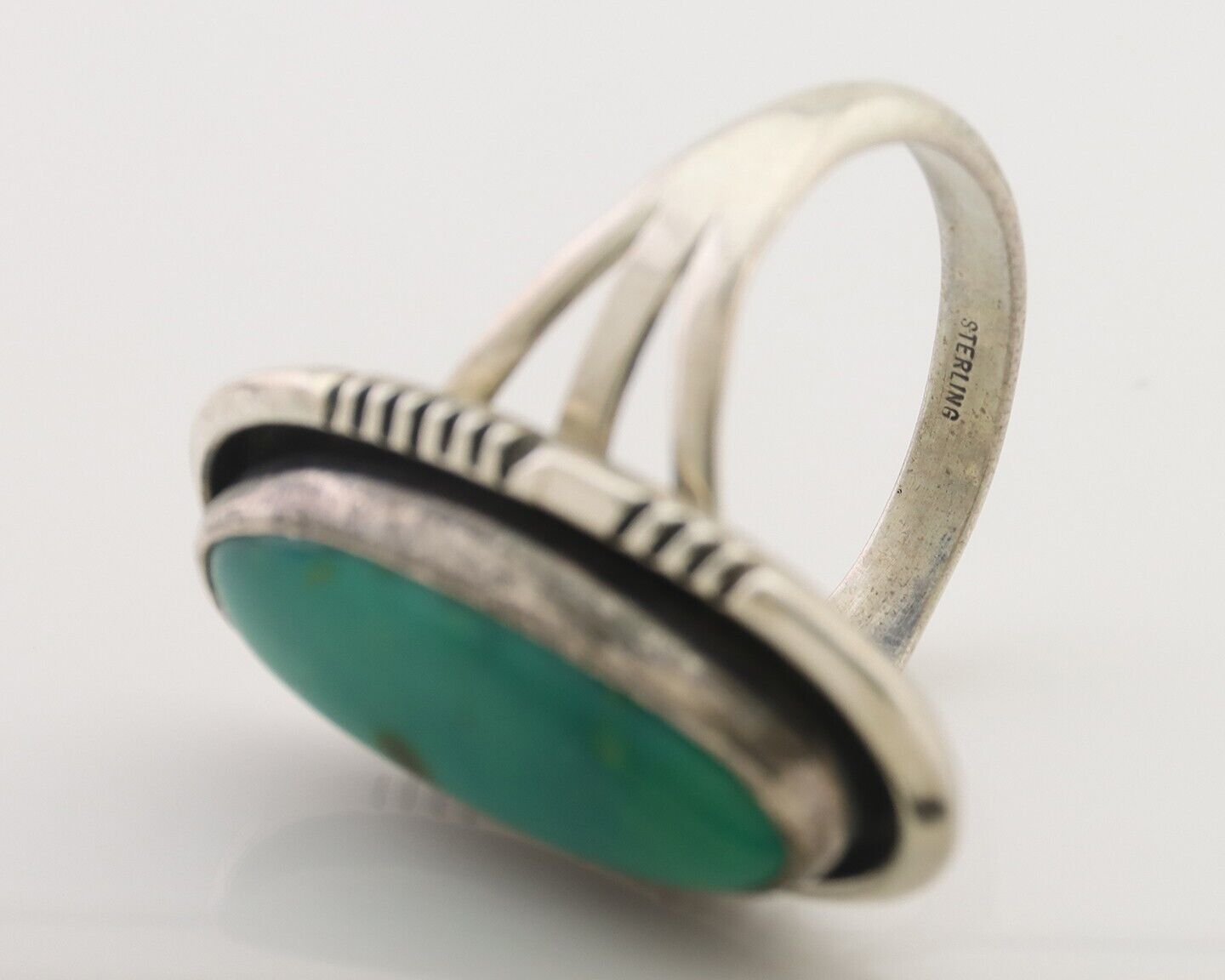 Navajo Ring 925 Silver Natural Green Turquoise Native American Artist C.80's