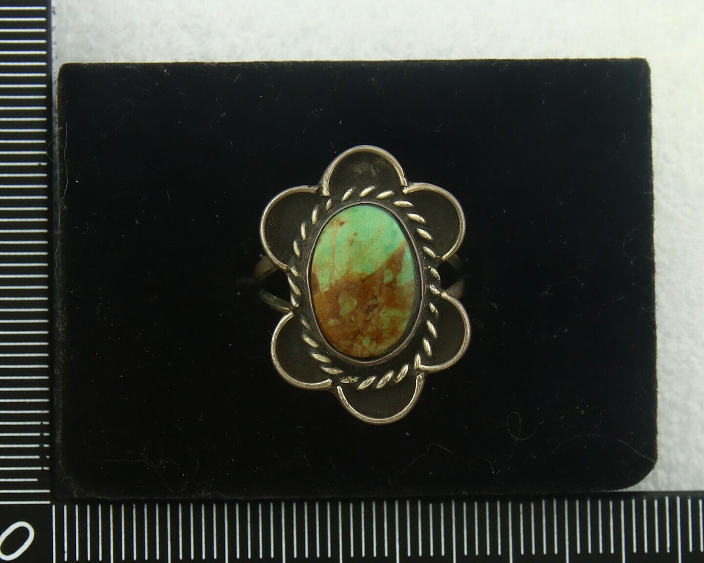 Navajo Ring 925 Sterling Natural Blue Turquoise Native Artist C.80's Size 5.75