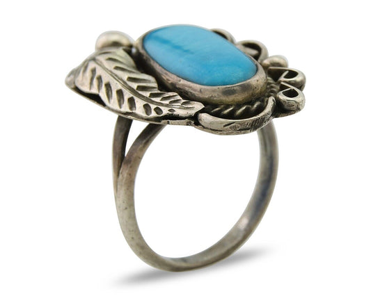 Navajo Ring .925 Sterling Blue Turquoise Artist Signed EK C.80's