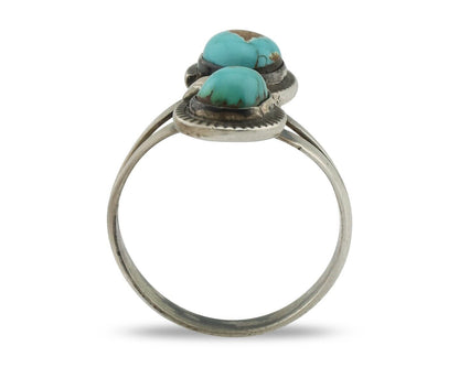 Navajo Ring 925 Silver Natural AAA Blue Turquoise Artist Signed Tom Willeto C80s