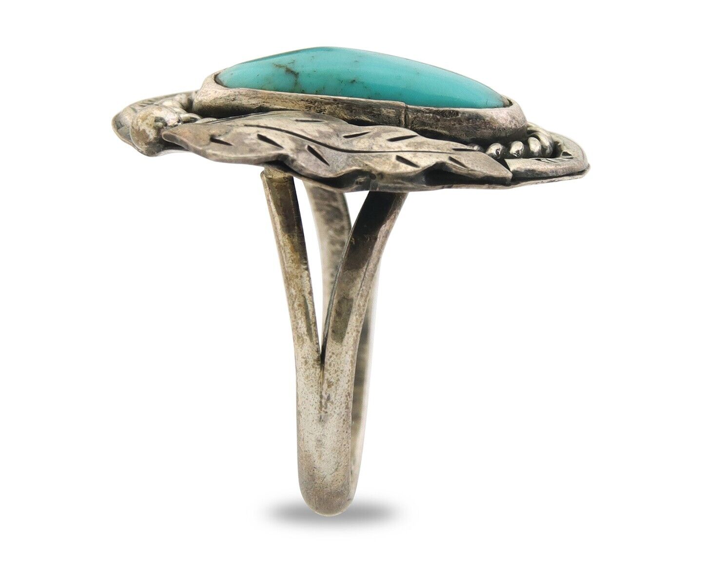 Navajo Ring 925 Sterling Natural Blue Turquoise Signed J.J. C.80's Size 7.35