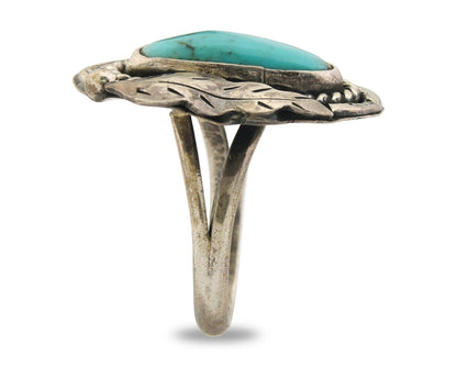 Navajo Ring 925 Sterling Natural Blue Turquoise Signed J.J. C.80's Size 7.35