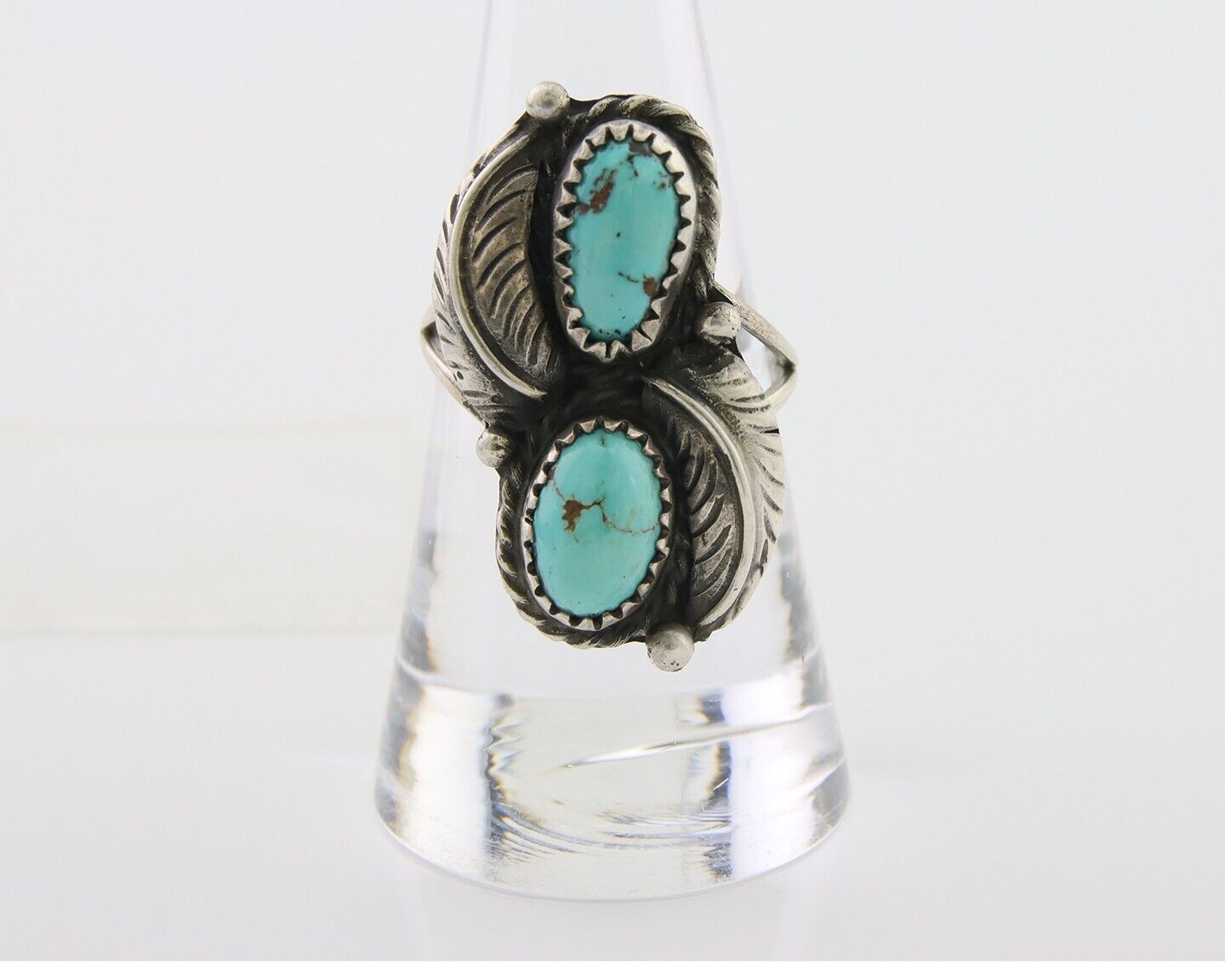 Navajo Ring 925 Silver Natural Turquoise Artist Signed MC C.80's Size 8.0