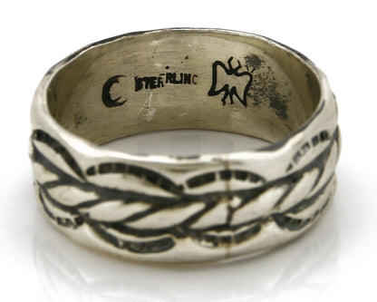 Navajo Ring .925 Silver Handmade Hand Stamped 3 Row Rope Band C.1980s Size 10.75