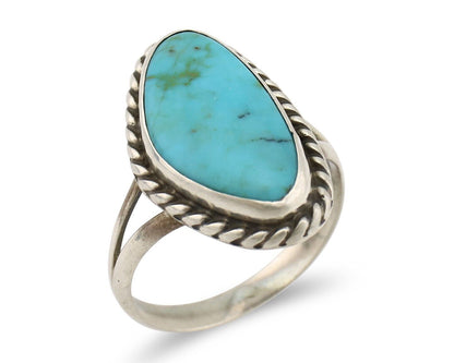 Navajo Ring 925 Silver Natural Turquoise Artist Signed Rabbit Stick C.80's
