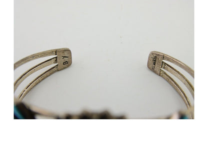Men Navajo Bracelet 925 Silver Natural Blue Turquoise Signed Benson Yazzie C80s