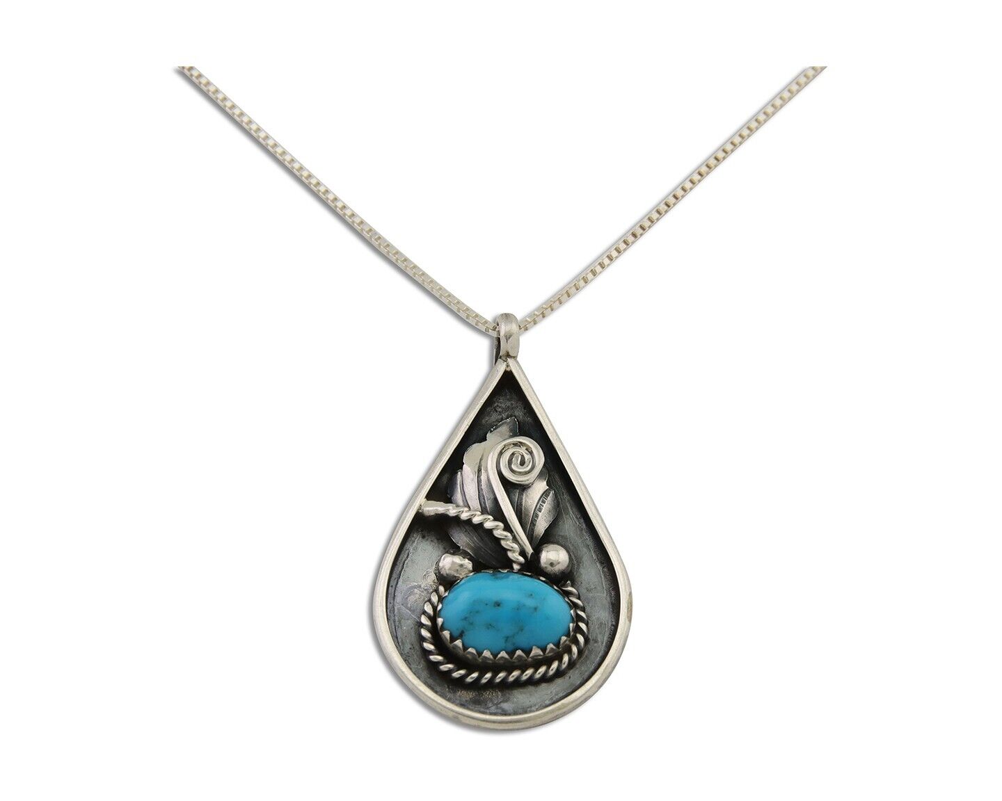 Navajo Necklace 925 Silver Natural Blue Turquoise Artist Signed JASON BAHE C.80s