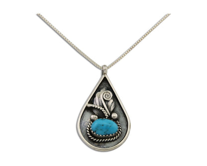 Navajo Necklace 925 Silver Natural Blue Turquoise Artist Signed JASON BAHE C.80s