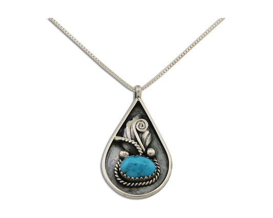 Navajo Necklace 925 Silver Natural Blue Turquoise Artist Signed JASON BAHE C.80s