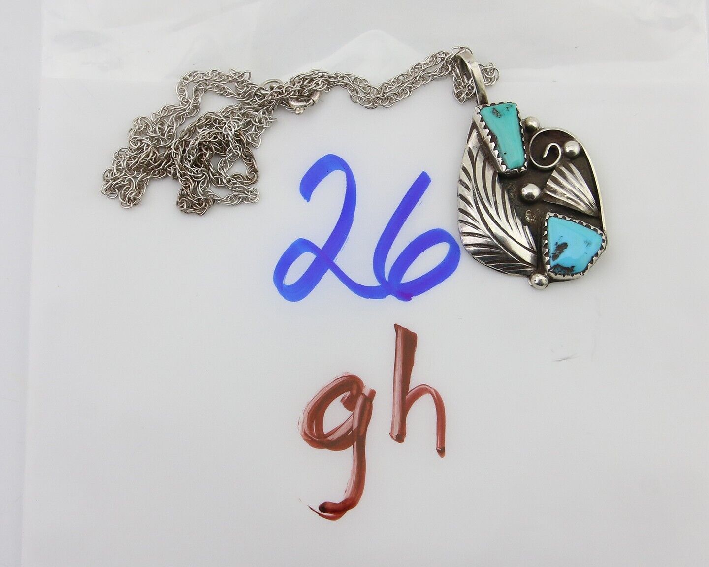 Navajo Turquoise Handmade Necklace 925 Silver Artist Signed Artist PM C.80's