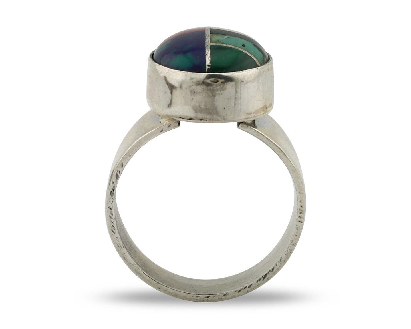 Zuni Inlaid Ring 925 Silver Mixed Natural Gemstones Native American Artist C.80s