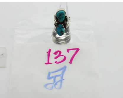 Navajo Ring 925 Silver Sleeping Beauty Nugget Turquoise Signed J Johnson C.80's