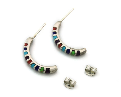 Navajo Half Hoop Earrings Sterling Silver Natural Gemstone Native Handmade