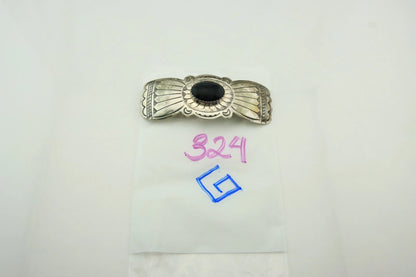 Navajo Barrette Sterling Silver Black Onyx Vintage Hand Stamped 3.9 in.