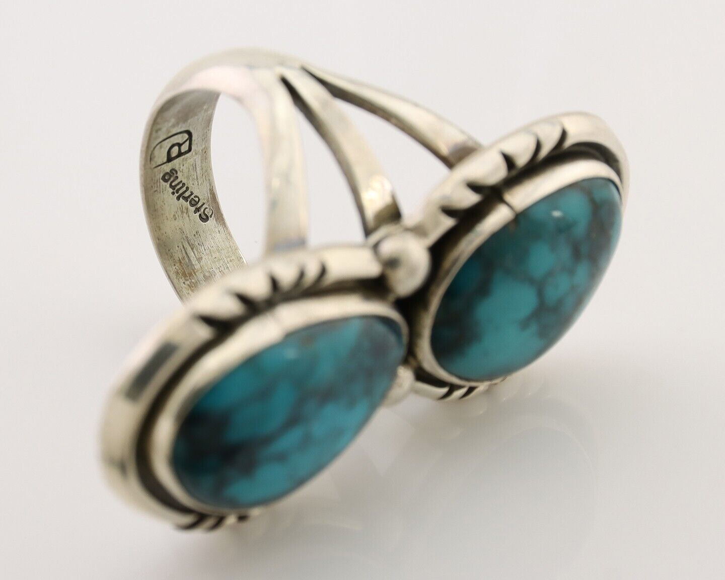 Navajo Handmade Ring 925 Silver Natural Tuquoise Artist Signed RD C.80's