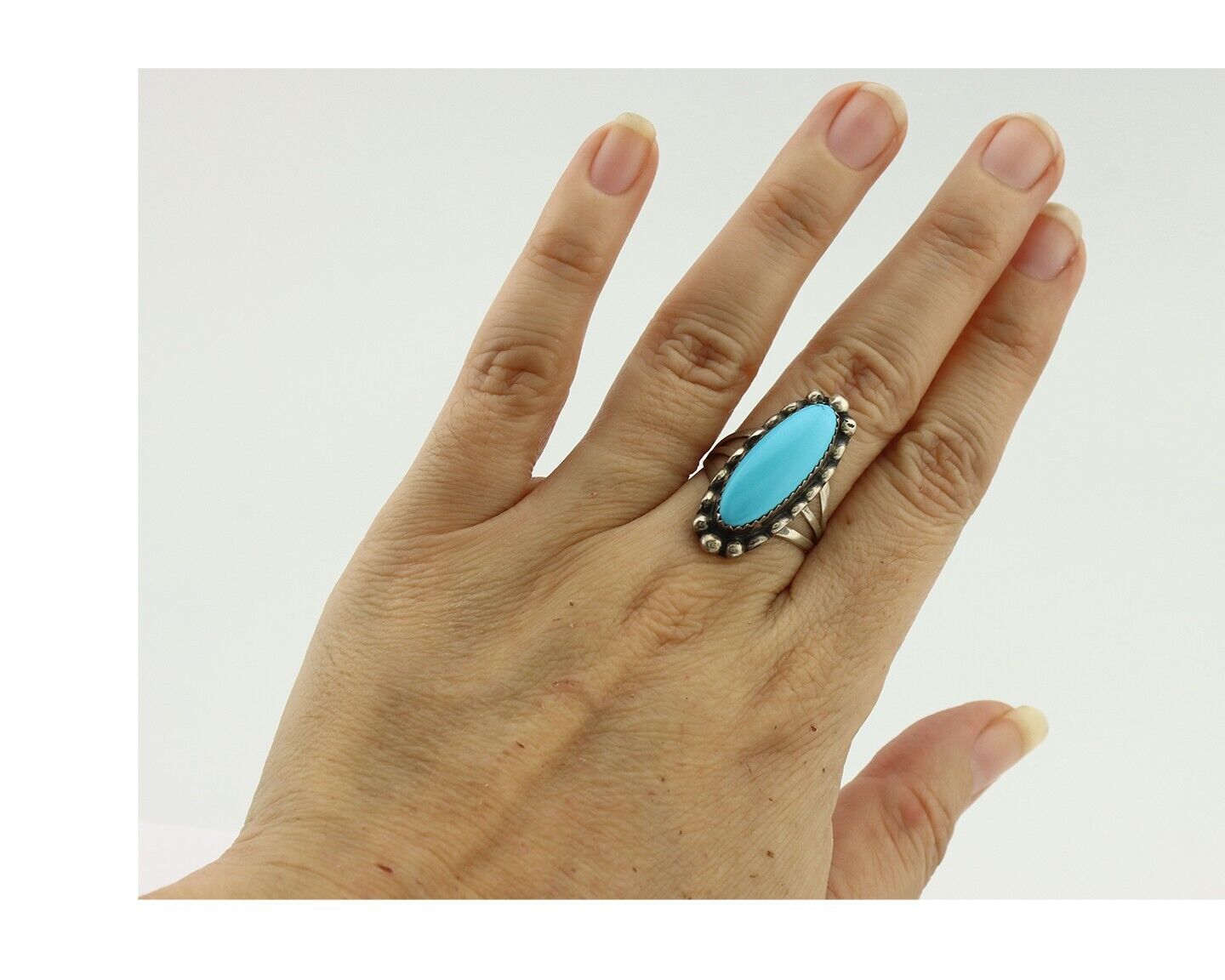 Navajo Ring .925 Silver Sleeping Beauty Turquoise Native American Artist C.80's