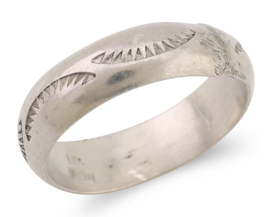 Navajo Hand Stamped Band 925 Silver 6.0 mm Signed Larry Chavez Size 10 C.80's