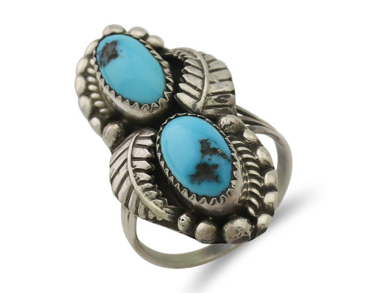 Navajo Ring 925 Silver Sleeping Beauty Turquoise Signed Sharon Cisco C.80's