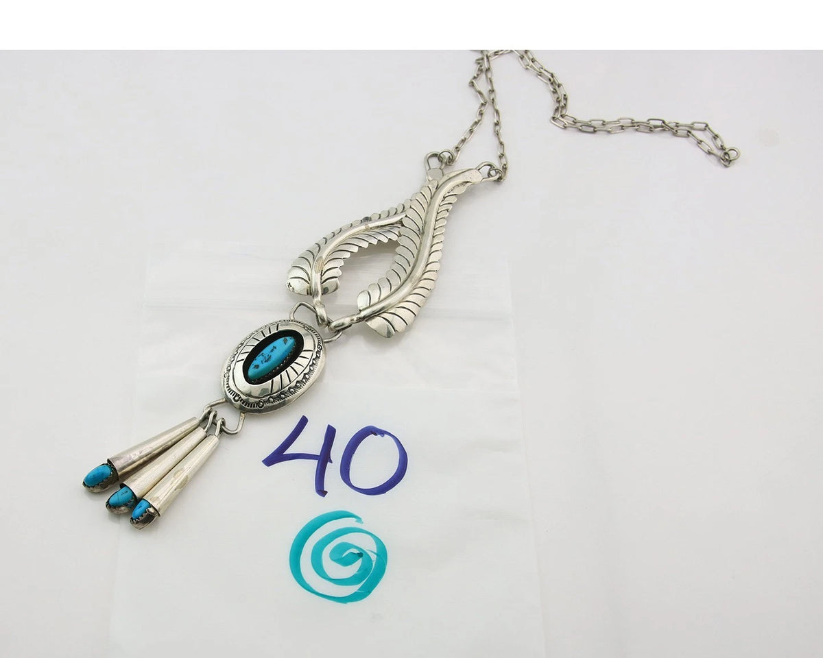 Navajo Necklace 925 Sterling Silver Natural Turquoise Vintage Signed H Spencer
