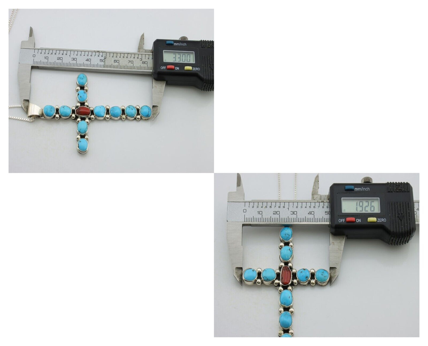 Navajo Cross Necklace 925 Silver Blue Turquoise Artist Signed JWJ C.80's