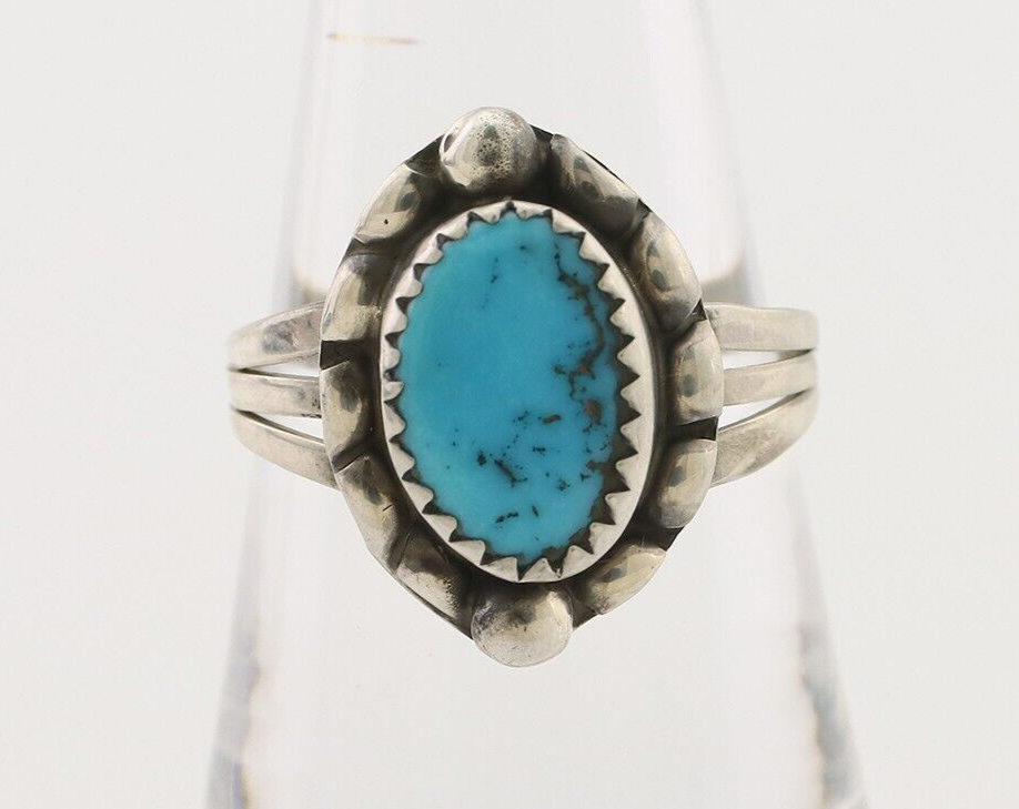 Navajo Ring 925 Silver Sleeping Beauty Turquoise Artist Signed SC C.80's