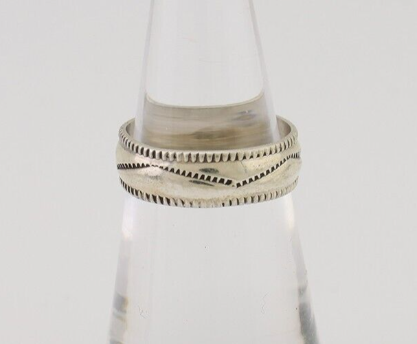 Navajo Hand Stamped Band 925 Silver 6.0 mm Native Artist Size 5.75 C.80's