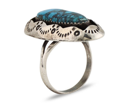 Navajo Ring 925 Silver Blue Spiderweb Turquoise Native American Artist C.80's
